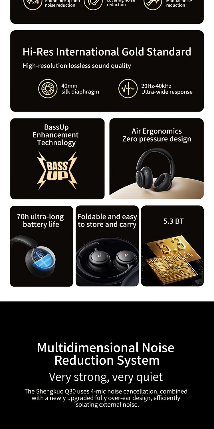 Soundcore Life Q30 by Anker Active Noise-canceling Wireless Headphones, 70 Hours Playback Time, Comfortable to Wear, Multi-point Connection, High-resolution Sound Quality, Built-in Microphone, Suitable for Running, Office, and Studying
