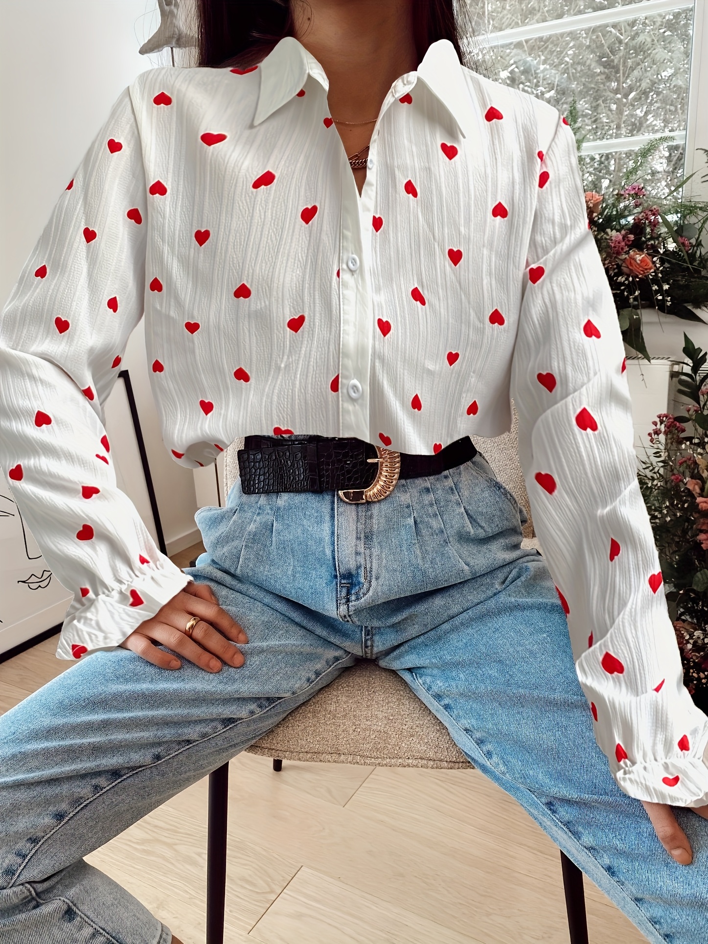 Shirt Chemisier Femme Motif Noel Blouse Chemise Coeur Rouge Blouse