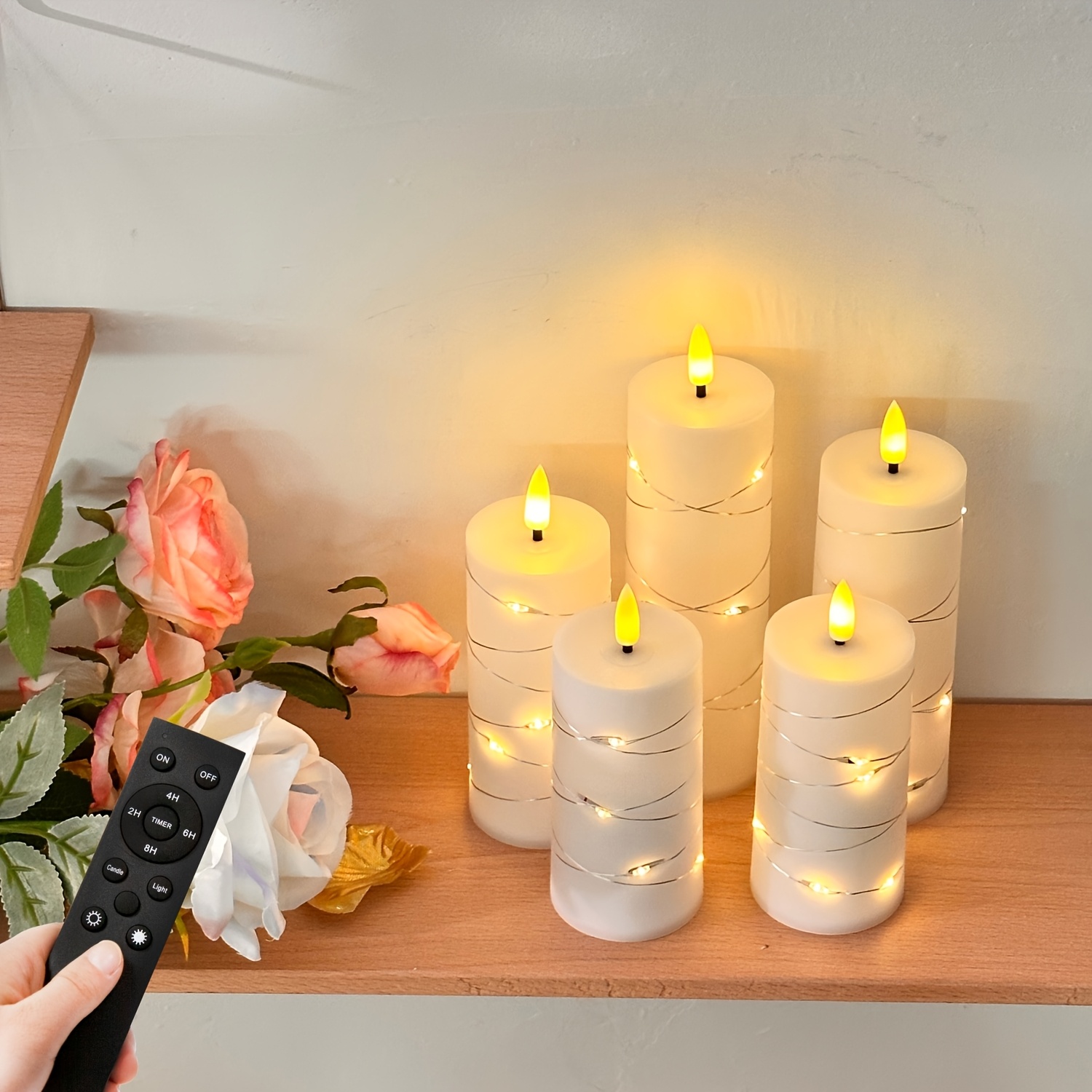 TEMU Flameless Acrylic Candle With Embedded Star String Lights, Battery-powered Led Candle, Remote-controlled Timer Fake Candle, Set Of Five, The For