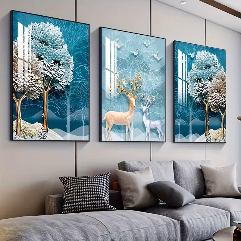 2d flat set of 3 modern abstract leaf wall art canvas paintings suitable for living room decor unframed details 3