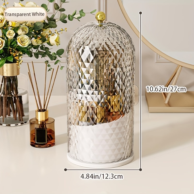 1pc rotating makeup organizer with cover waterproof dustproof plastic cosmetic storage box diamond   ideal for brushes skincare products office supplies   skincare product storage rotating storage dustproof cover makeup organizers storage Product details 2