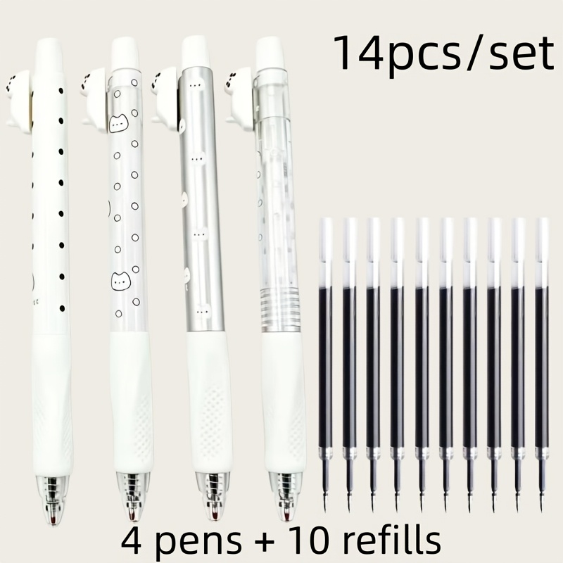 TEMU 14-delige set schattige klik-gelpennen in kattenvorm, 0,5 mm fijne , zwarte gelinkt, geschikt voor school- en kantoorbenodigdheden,
