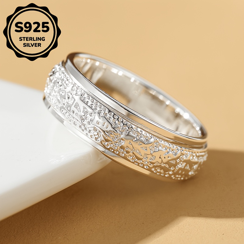 Image of 1pc S925 925 Silver Exquisite And Fortune Engraved Design Rotatable Unisex Decompression Ring Gift, Sizes 7.5-12.5 , Quality Jewelry, Daily Casual Wear
