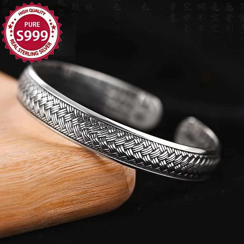 TEMU Sterling Silver S999 Silver 30g/ 1.05oz, Silver Bracelet Open Adjustable Silver Bracelet S999 Silver Bracelet Vintage Bracelet For Girlfriend