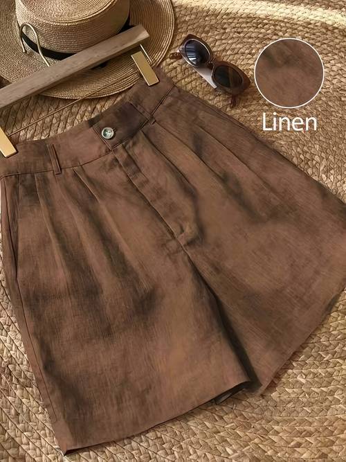 shorts en lin élégants et tendance pour femmes, couleur décontractée avec poches, respirants et confortables, parfaits pour un