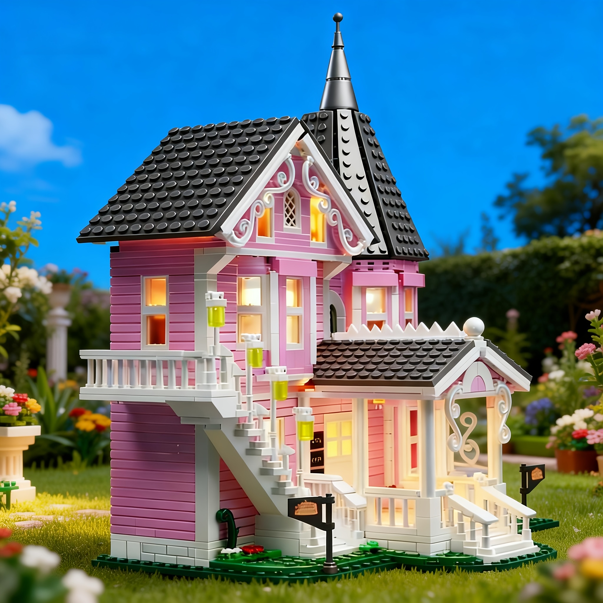 1349pcs Pink Building Blocks Made Of Abs Material, Building Holiday , New Year Theme Building, To Build A , New Way Of Holiday Decoration