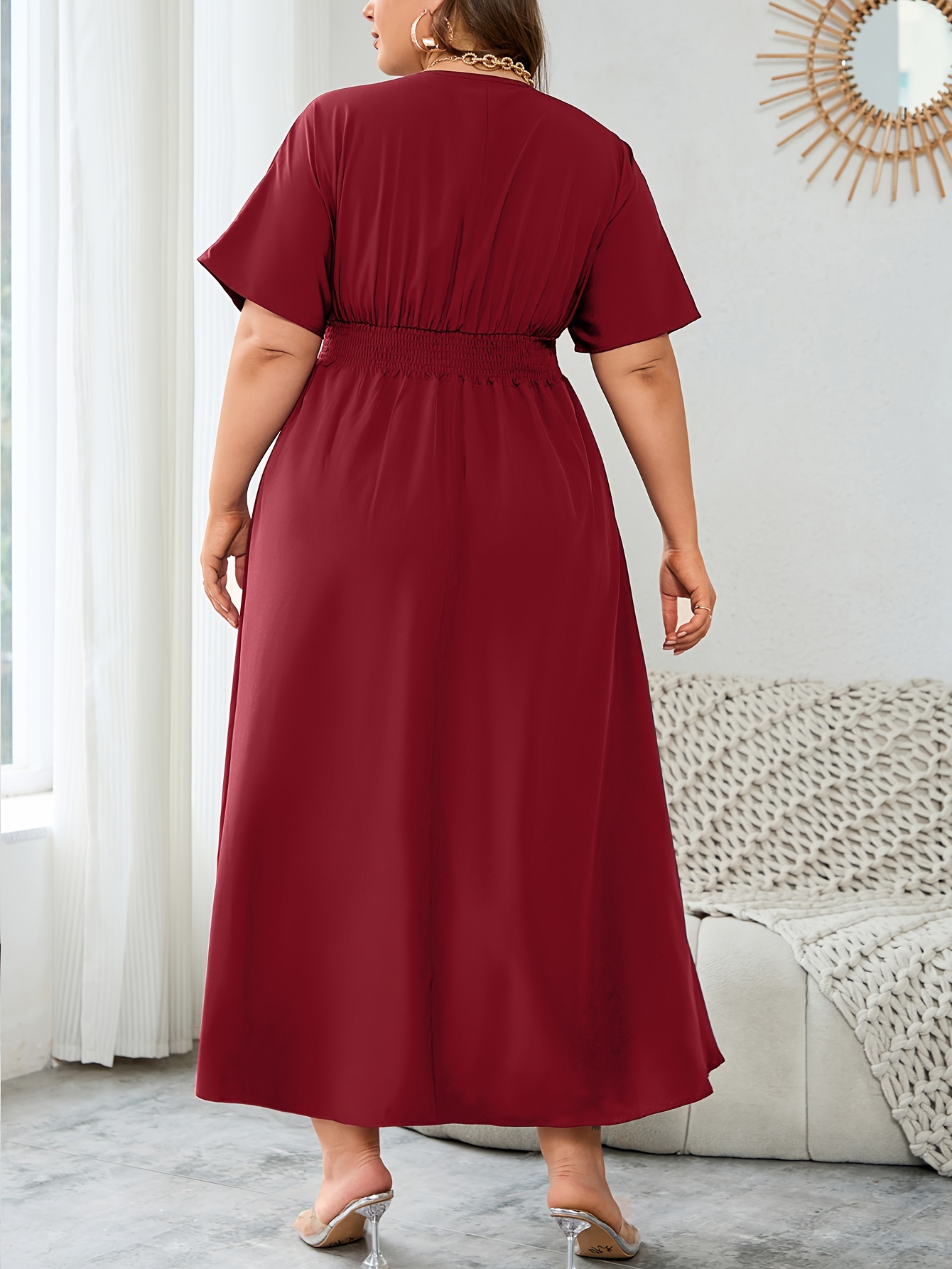 plus size new batwing sleeve waist cinched a line dress - Temu