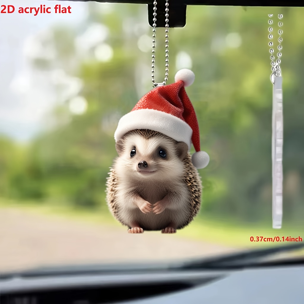 

Festive 2d Acrylic Hedgehog Keychain With Santa Hat - Christmas Decorations