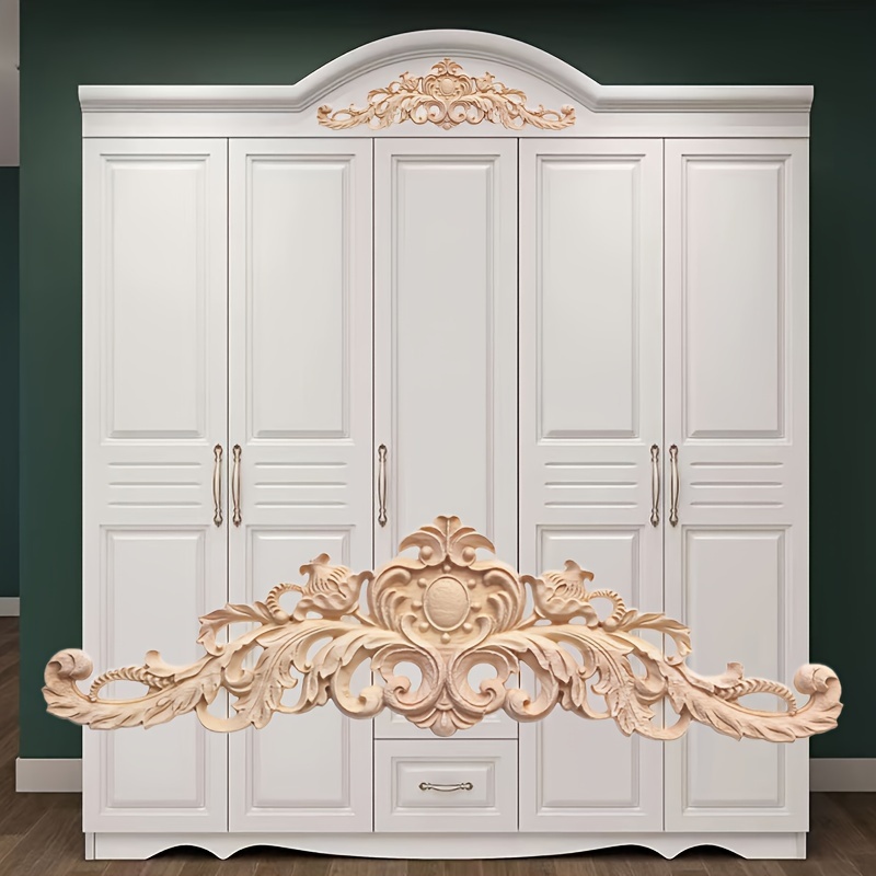 

1pc Vintage-style Solid Wood Hollow Applique - Unpainted, Diy Cabinet, Door & Window Decor