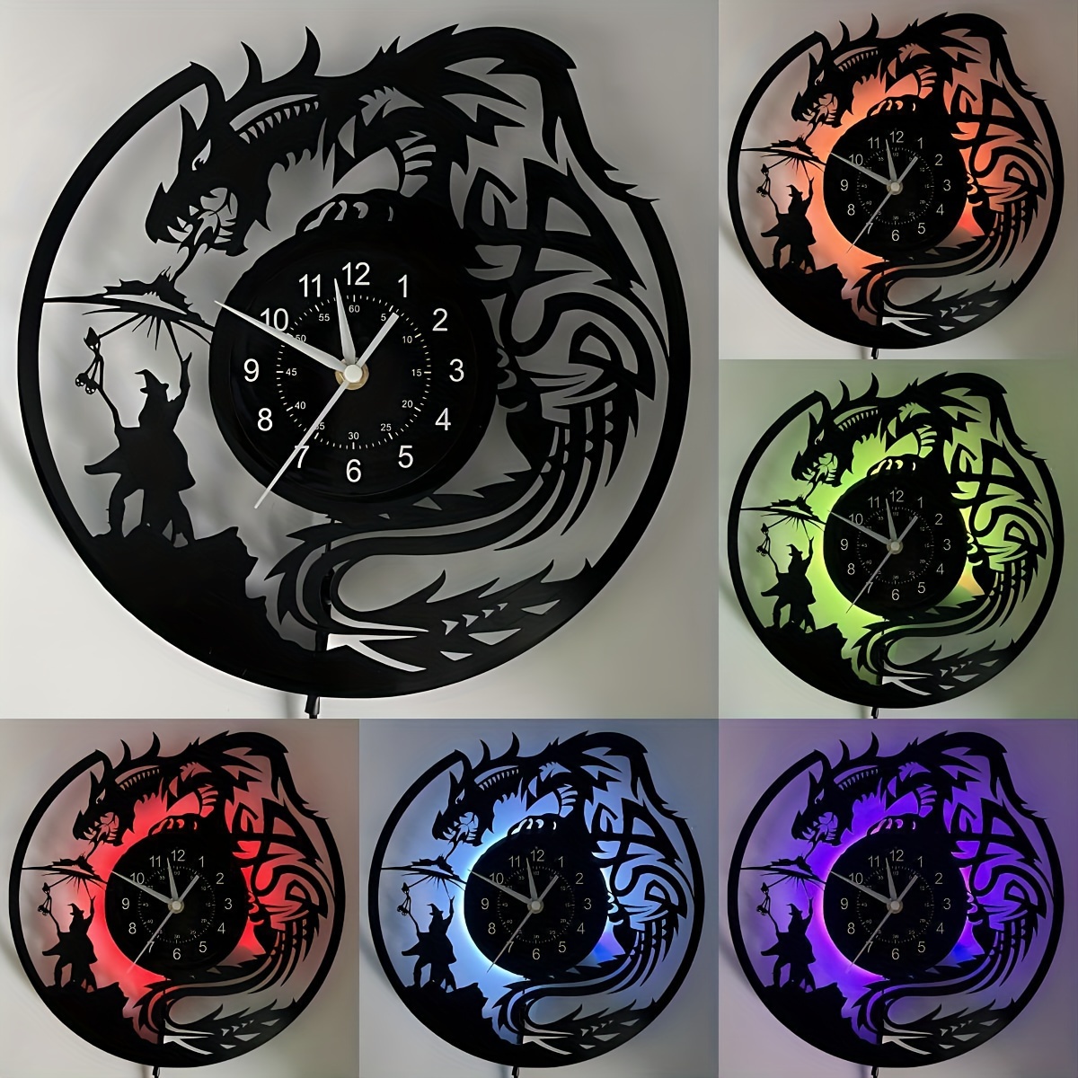 Image of Wall Clock Featuring A Dragon Design, Made From A Vinyl Record (battery Not Included), Perfect For Decorating Home Offices Or Cafes. A Silent Clock, Ideal As A Birthday, Holiday