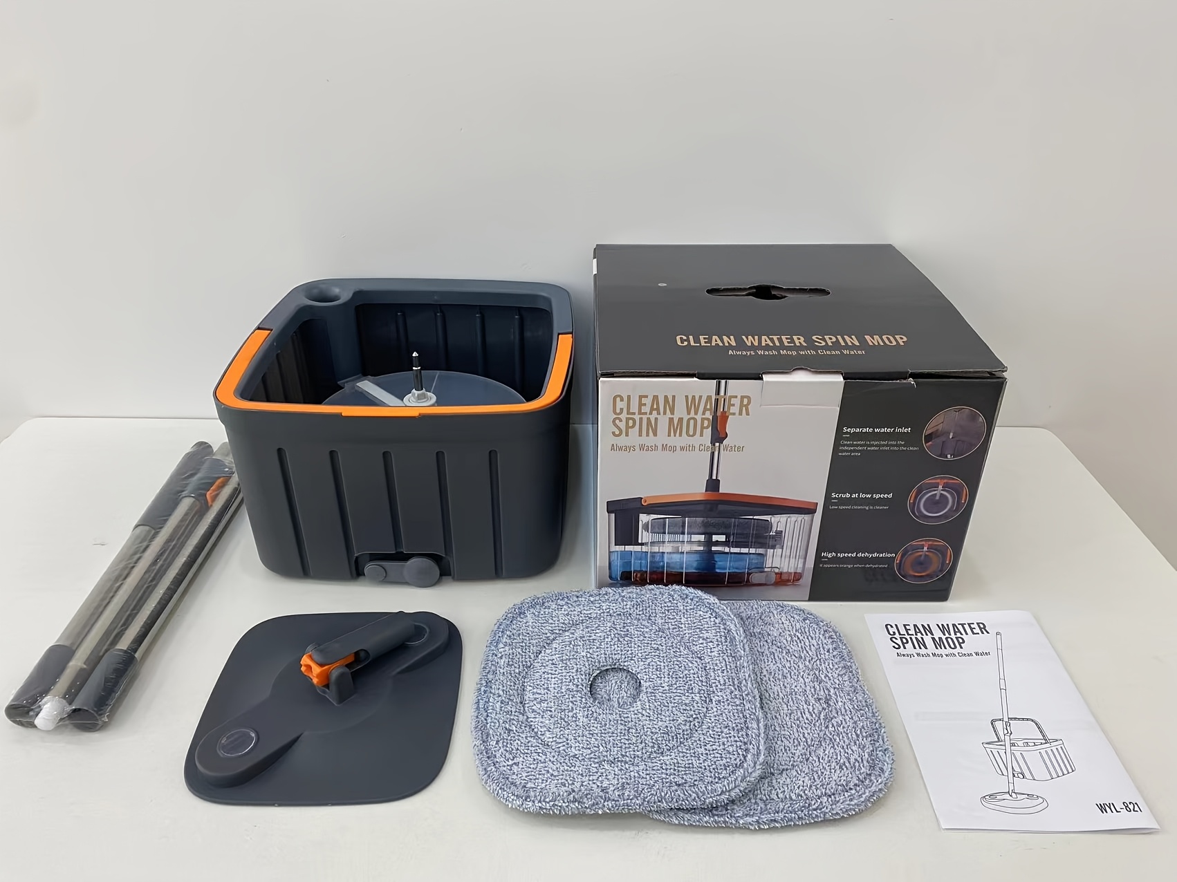 mop and bucket set   square mop bucket and 2 mop pads with   rotating mop and a detachable   bucket suitable for home hardwood floors tiles and marble floors details 8