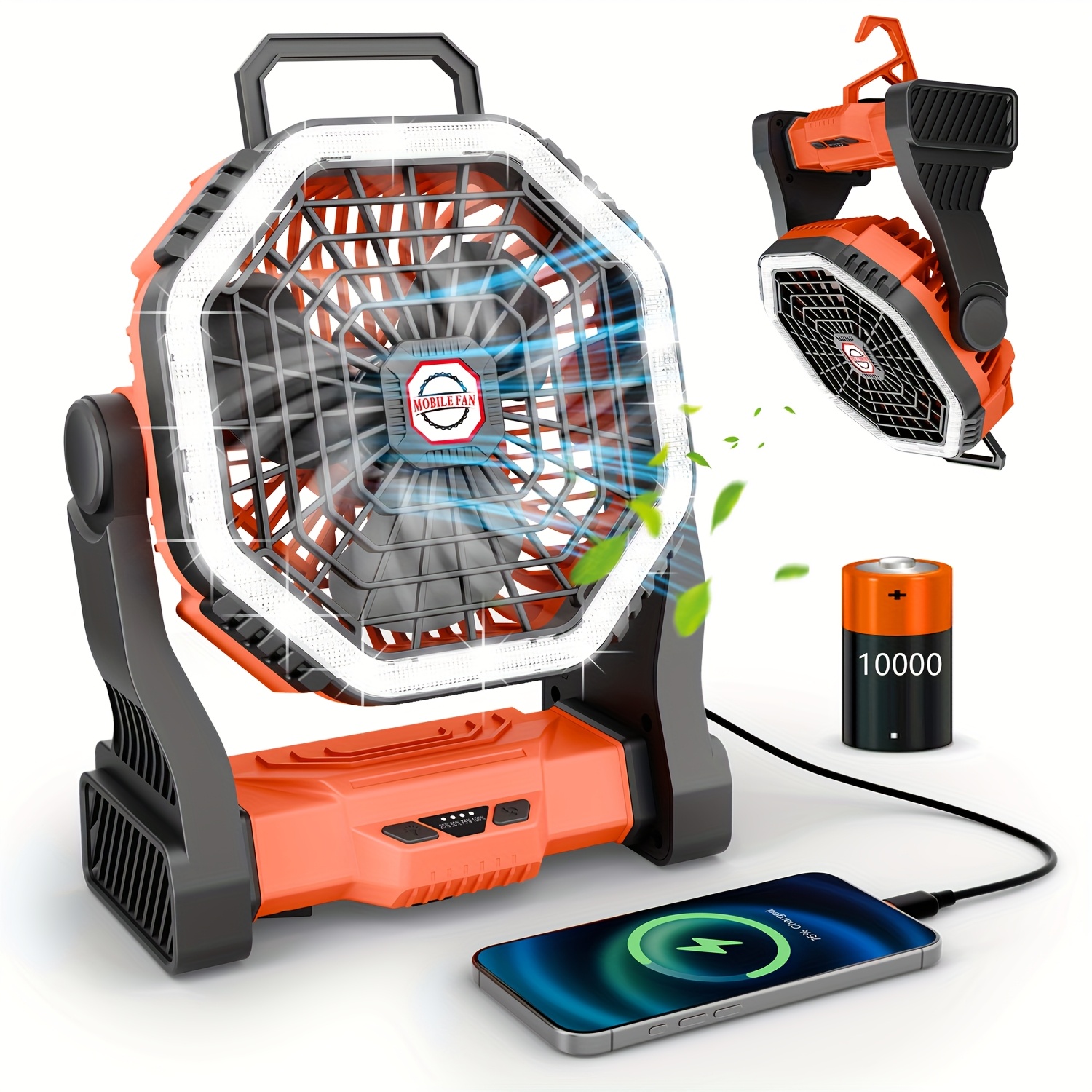 TEMU Usb Fan With Power Supply Portable Outdoor Fan Desktop Fan With Hook Tent Fan For Outdoor Camping Fan Multi-functional Lighting Emergency Power