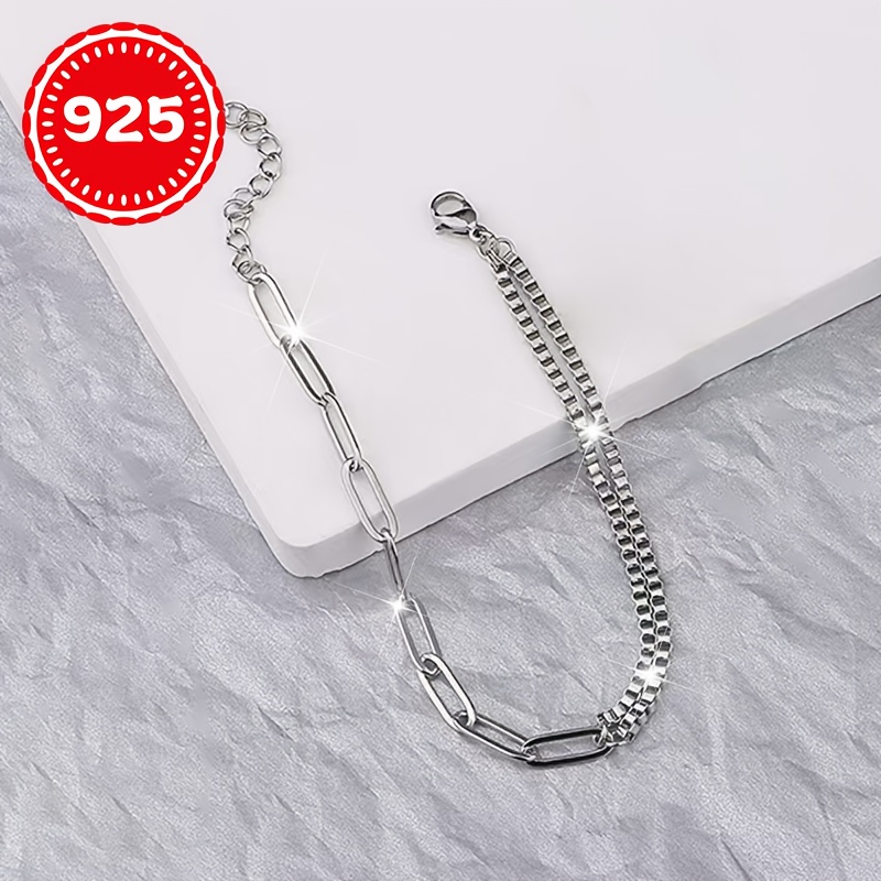 925 Silver Allergy-Free Women's Bracelet, Simple Chain Splicing for Couples