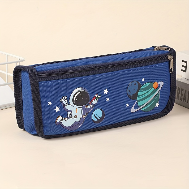 TEMU Petit sac de rangement à double couche pour papeterie avec un motif astronaute et voyage interstellaire, parfait pour les fournitures de bureau