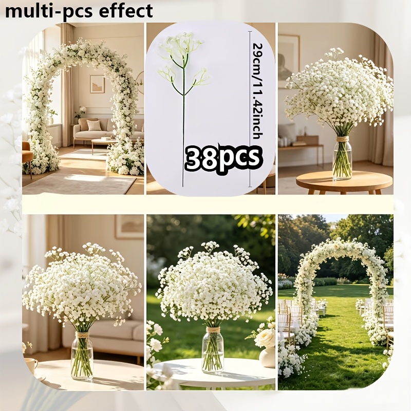 TEMU 38 Bunches, 1140 Stems - Artificial Gypsophila, White Simulated Baby's Breath Bouquet, Suitable For Wedding And Birthday Decorations, Indoor And