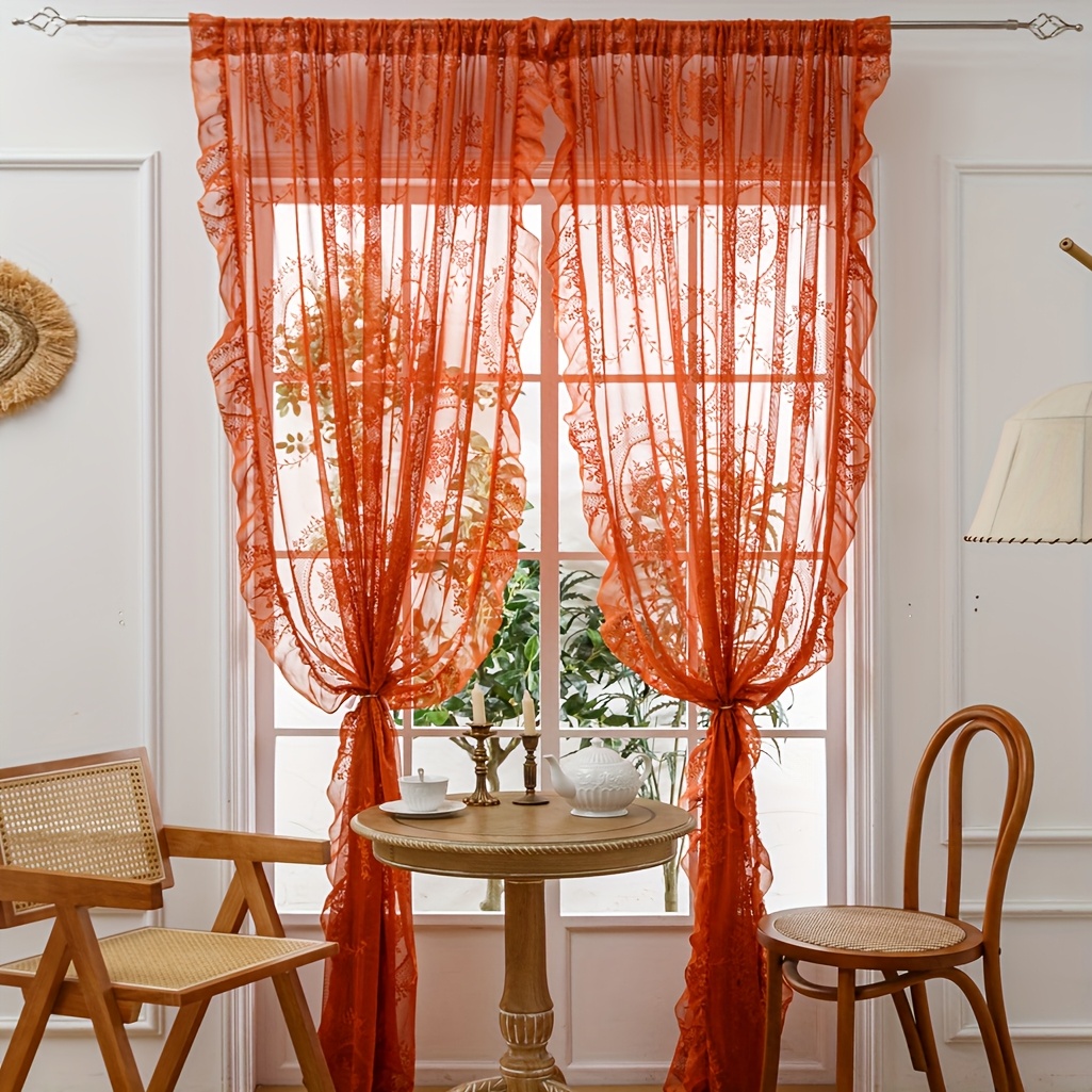 2pcs french country style pink lace sheer curtains bedroom ...