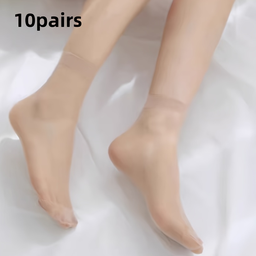 10 Pairs Of Women' Color Crystal Round Socks, Women's Socks, Socks, Long Socks, Comfortable And Breathable, Nude Color, Suitable For Daily Wear, Suitable For Home, Office And Outdoor Wear