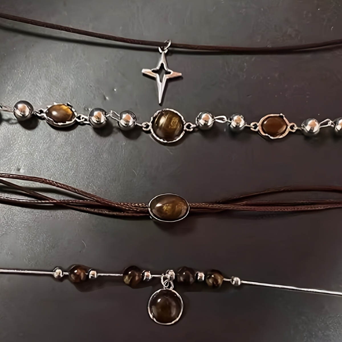 TEMU 4pcs Stone Pendant Necklace Stacking Choker Temperament Clavicle Chain For Women Girl Autumn Winter Necklace Christmas Jewelry Valentine's Day