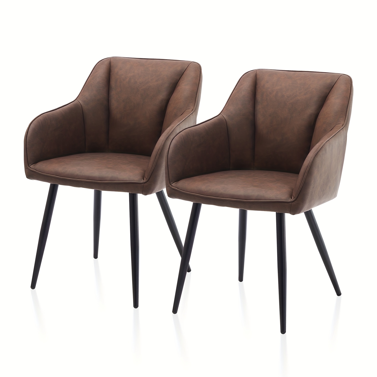 Set Of 2 Dining Chairs, Upholstered In Faux Leather With Armrests And Metal Legs, Perfect As Accent Chairs For The Living Or Dining Room