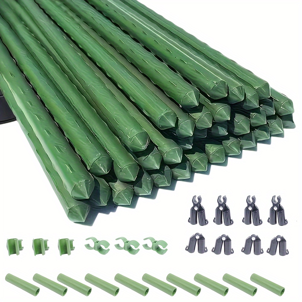 

58 Pcs Green Plant Climbing Stakes With Metal - Suitable For Tomatoes, Peppers, And Other Vegetables - Includes 5 Accessories