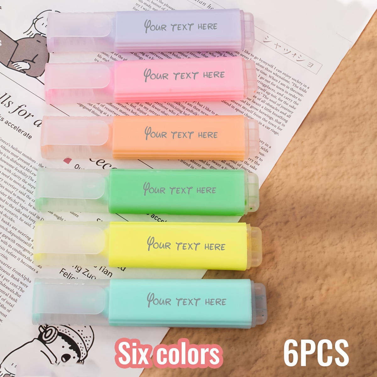 TEMU 6/12/24pcs Custom Text Highlighters, Personalized Colored Highlighters, Customized Highlighters Assorted Colors, Customizable Cute Highlighters,