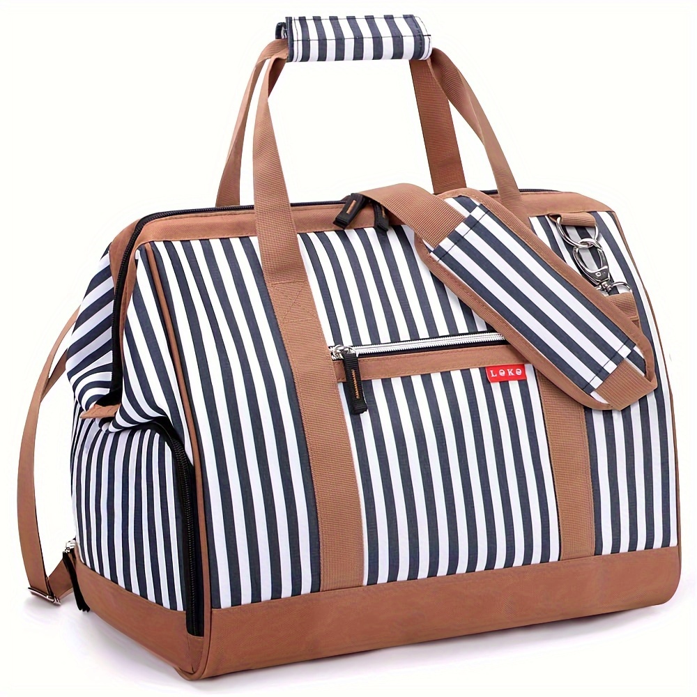 

Sac de voyage moyen pour femme avec compartiment à chaussures, grande ouverture, sac de voyage de 45 L pour bagage à main, voyage, avion, hôpital, plage (rayures bleues)