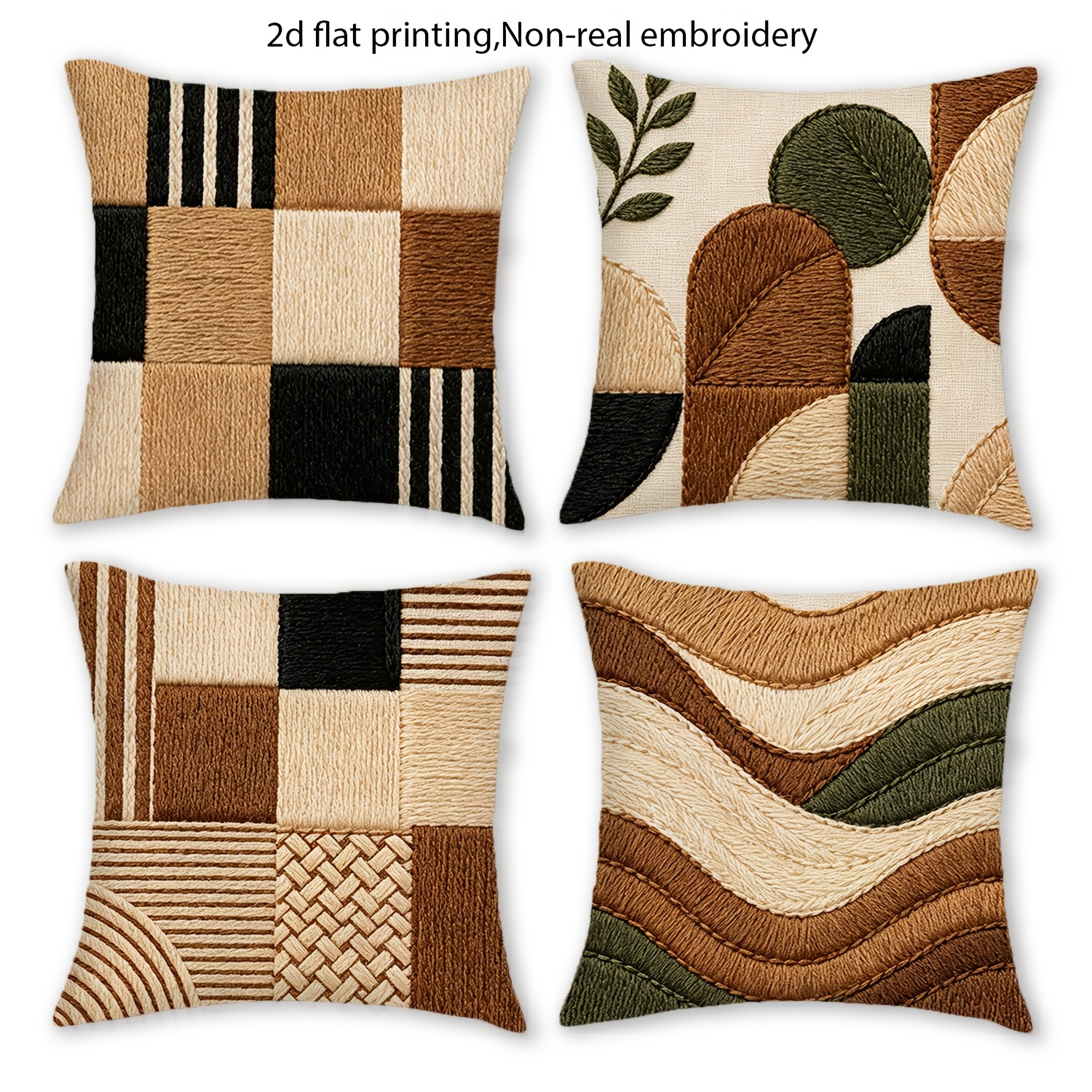 TEMU 2d Flat - 4pcs Set, 2d Flat Printed Bohemian Style Pillowcases, Embroidery Geometric Pattern Cushion Covers, 18x18 Inches, Decor Pillowcases,