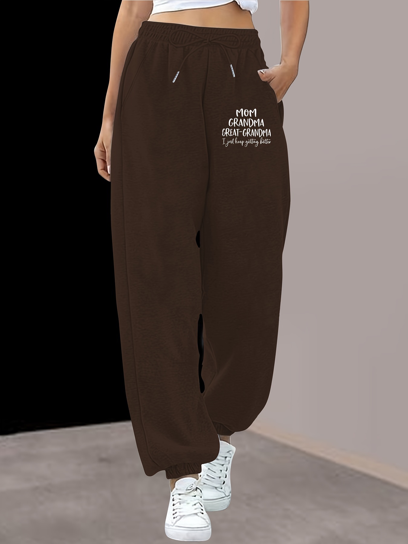 versatile chic white letter print women's joggers casual Temu
