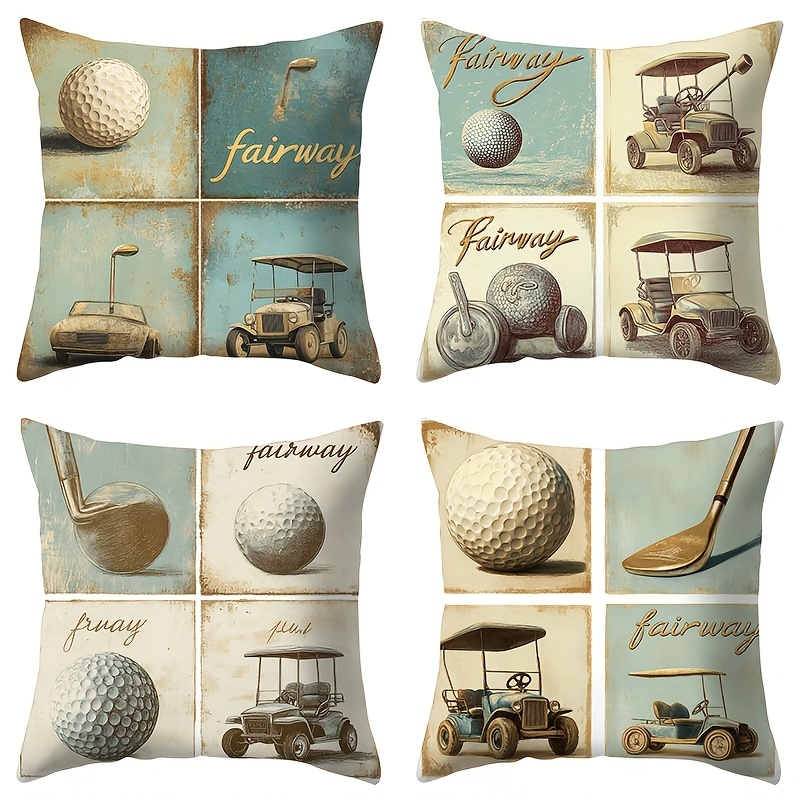 TEMU 4pcs, Sport Style, Golf Ball Pattern, Warm And Comfortable, Beautiful And Practical, 17.72 Inches * 17.72 Inches, Suitable For Home Sofa