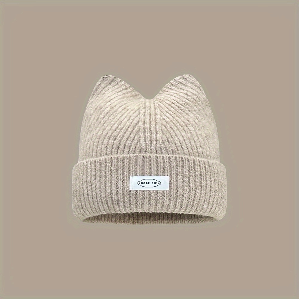 Cat Ear Beanie Hat - Cute Knitted Winter Hat For Women & Girls (Blue, Medium)