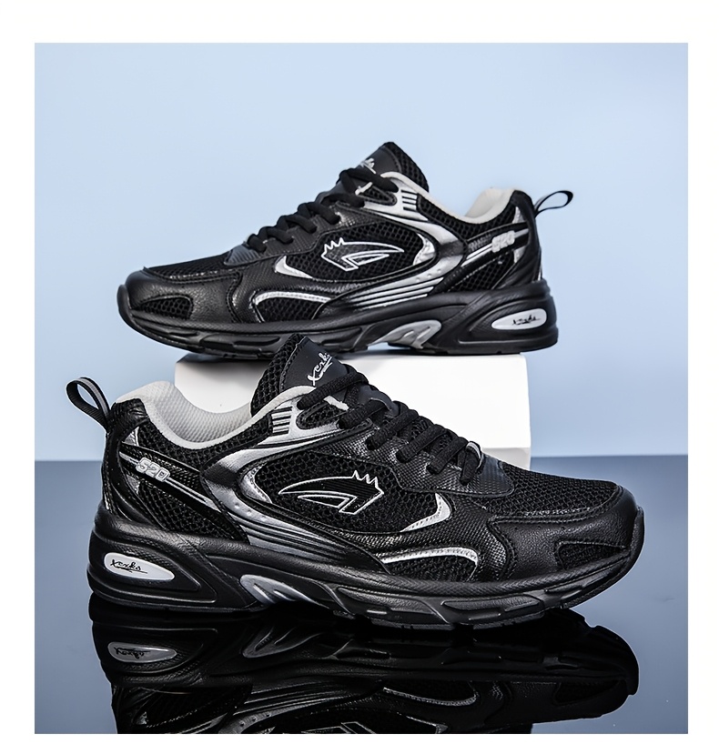 Men's Stylish Sports Shoes In Black With Silvery, Breathable Mesh, And Large Sizes 40-46, Perfect For Casual Wear.