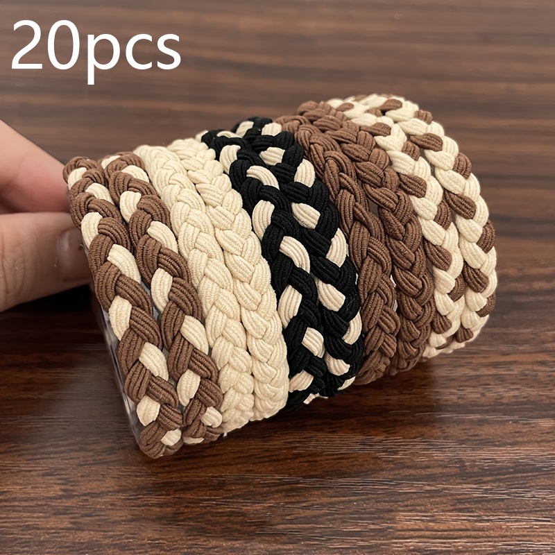 TEMU 20pcs Coffee-colored Braided Twist Hair Ties, High Ponytail Slouchy Bun Hair Elastics
