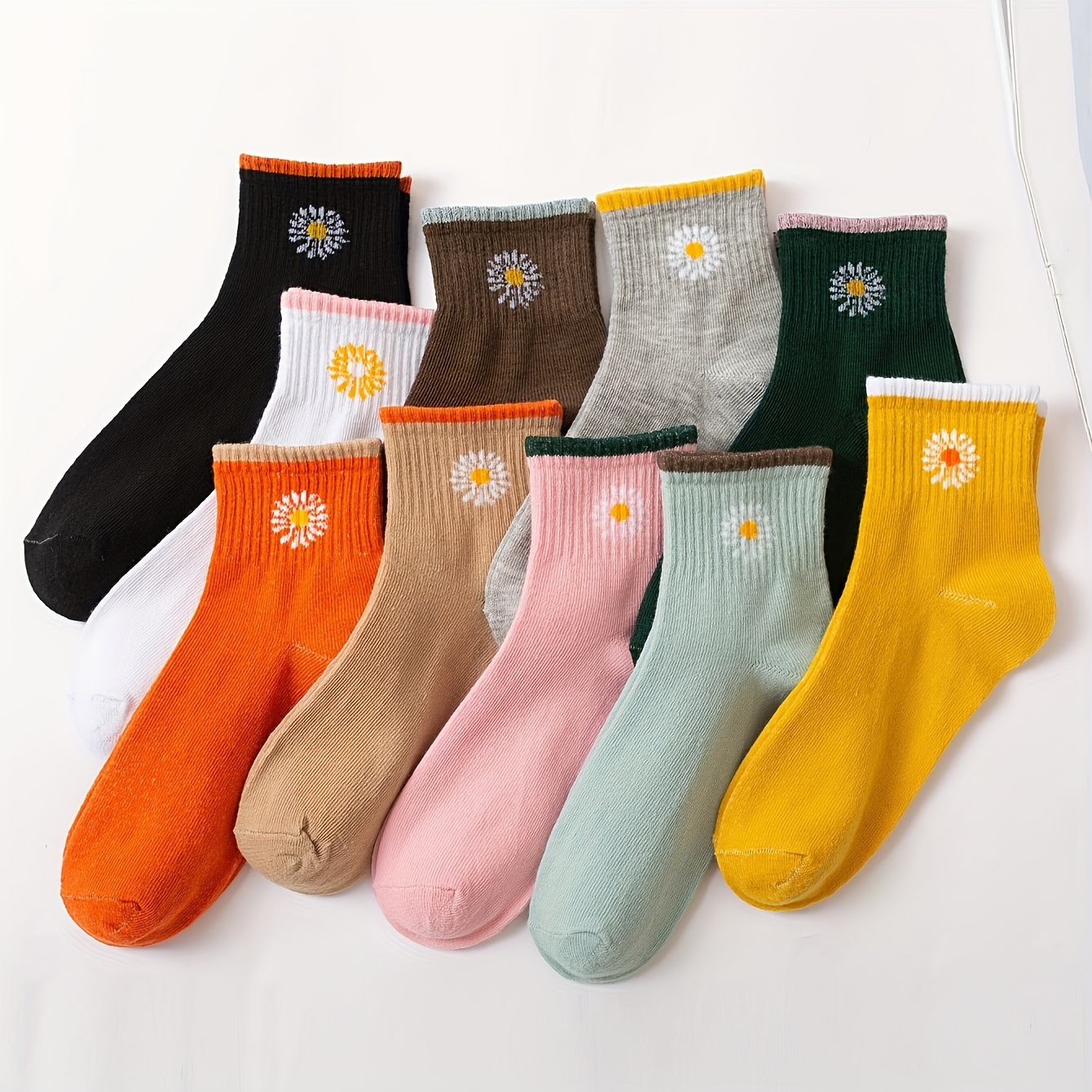 10-pair Women's Chrysanthemum Candy-colored Preppy Japanese-style Slouchy Trendy Mid-calf Socks