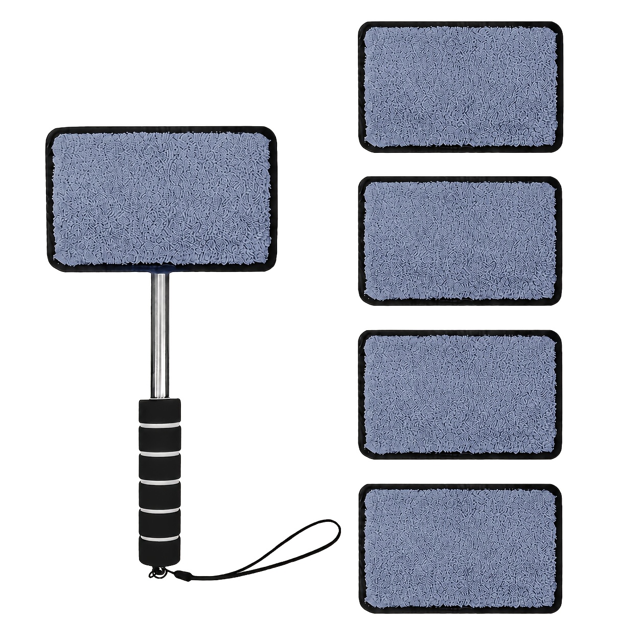 TEMU Jeu de 5 balais d'essuie-glace rétractables pour pare-brise de voiture avec têtes de balai remplaçables, brosse de nettoyage de vitre portable,