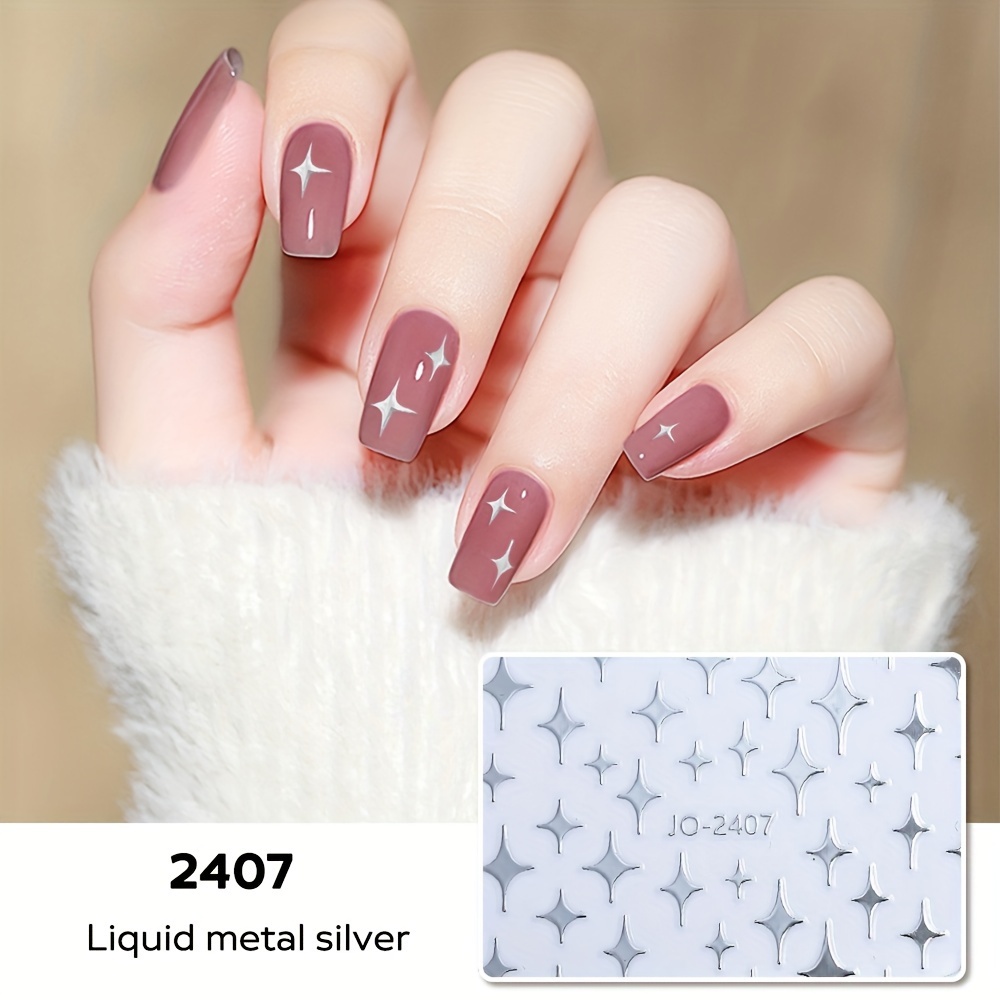 

4 Sheets Heart Flowers Star Nail Stickers For Nail Art, Laser Silver White Star Flower Nail Decals 3d Self-adhesive Nail Art Stickers Glitter Star Nail Art Design Decorations For Women Diy Nails Tip