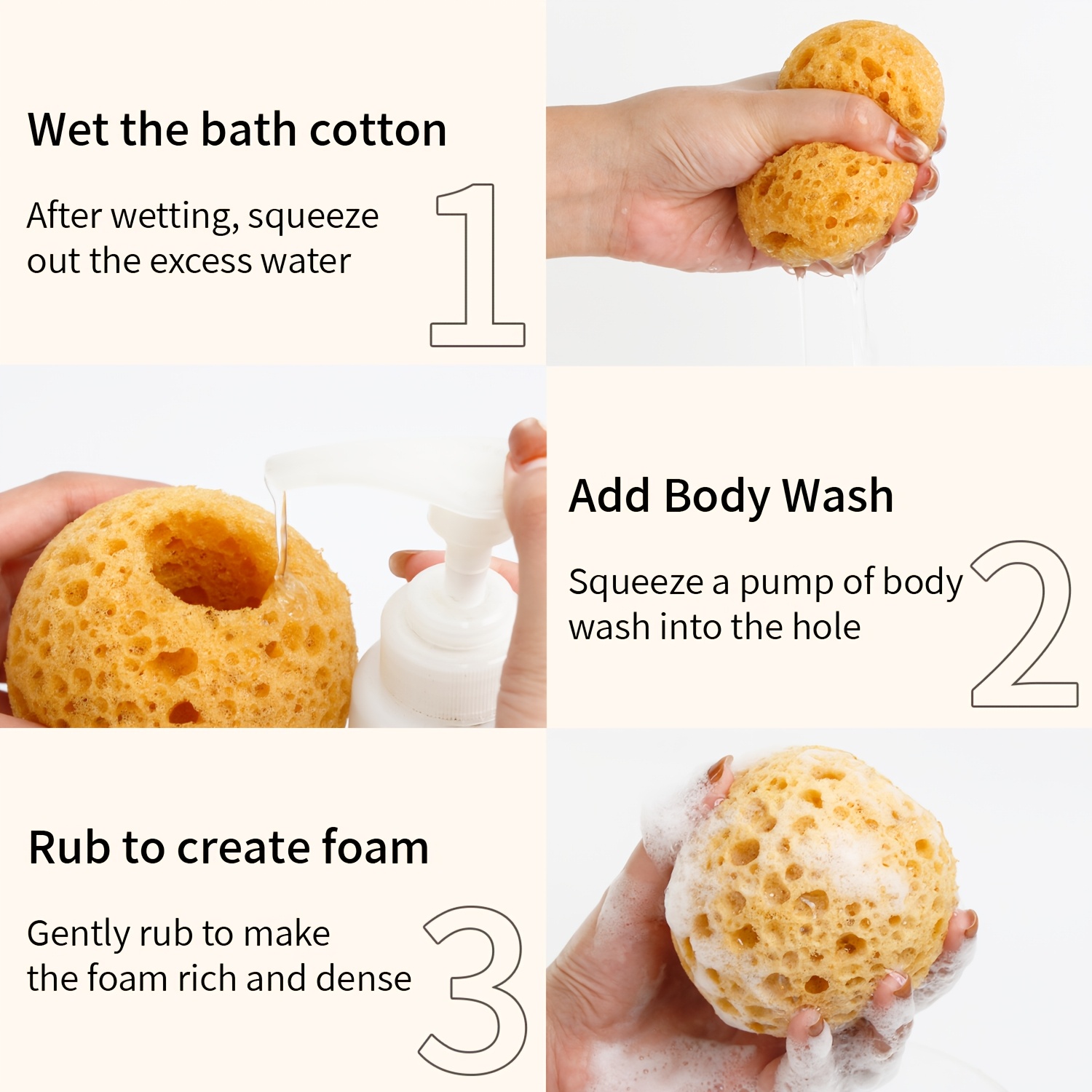 Soft Bath Sponge with Hole, Foaming Shower Sponge for Body Wash