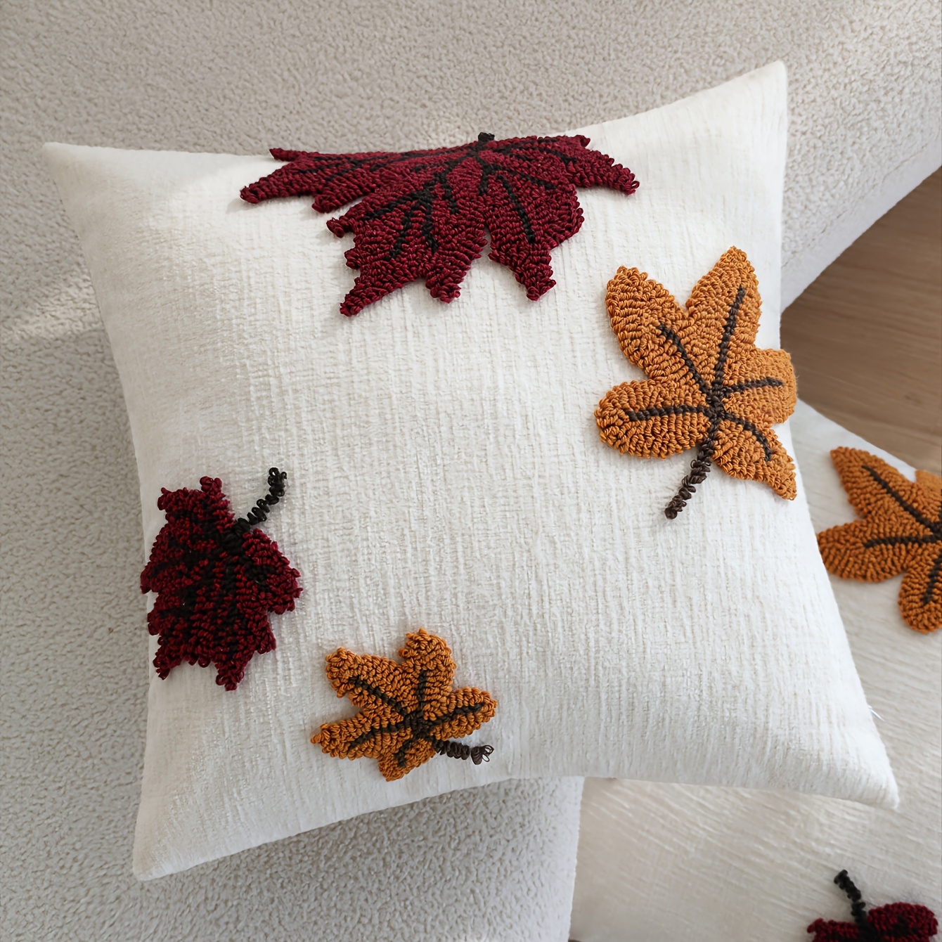 TEMU 1pc Chenille Throw Pillow Cover Aesthetic Seasonal Autumn 3d Tufted Maple Leaf 18x18 Inch Soft Textured Cushion Cover Home Decor Pillowcase For