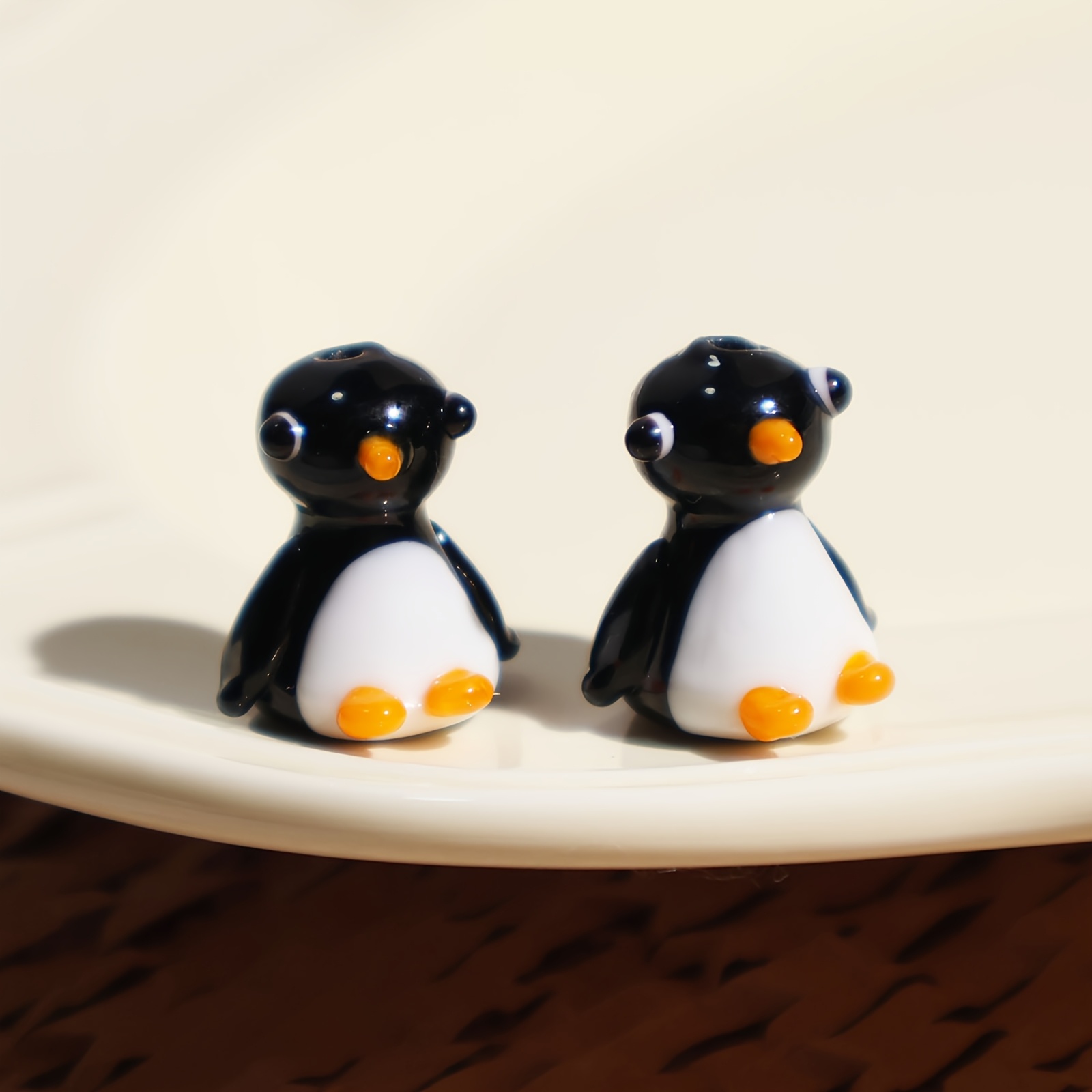 Image of 2pcs Cute Penguin Handmade Lamp Worker Glass Beads - Perfect For Making Bracelets, Necklaces, Earrings And Decorative Additions