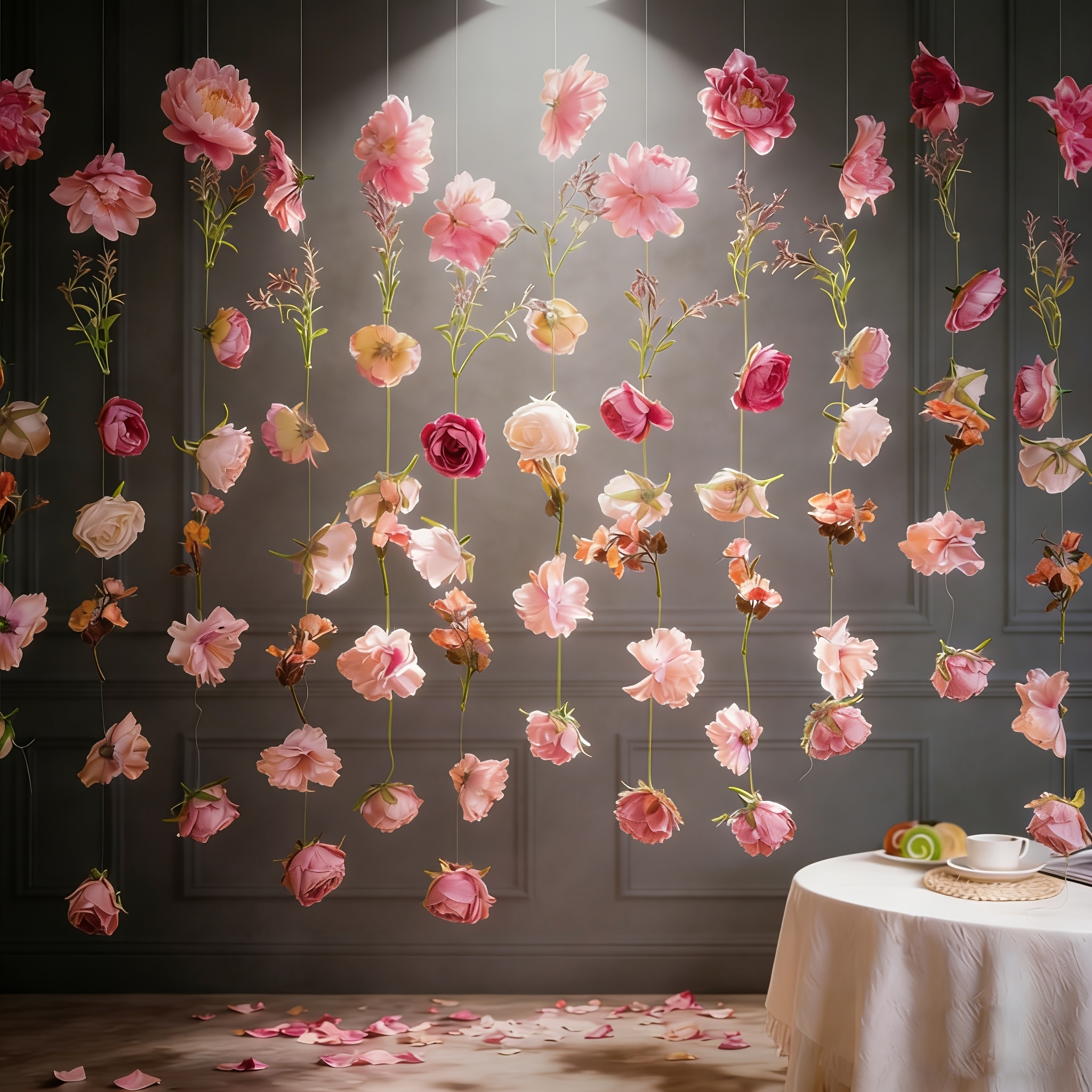 TEMU Ensemble de 21 pièces de décoration de fleurs artificielles | 20 fausses fleurs roses mélangées suspendues avec ficelle transparente, convient