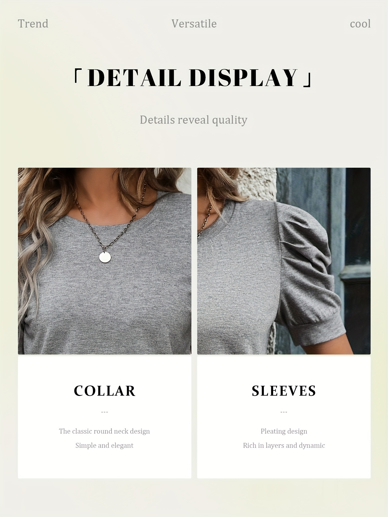 Elegant Gray Crew Neck Short Sleeve Top for Women - Soft Polyester Blend, Casual & Comfortable Fit, Perfect for Casual Attire, Casual Casual Attire|Elegant Crew Neck|Smooth Texture Fabric