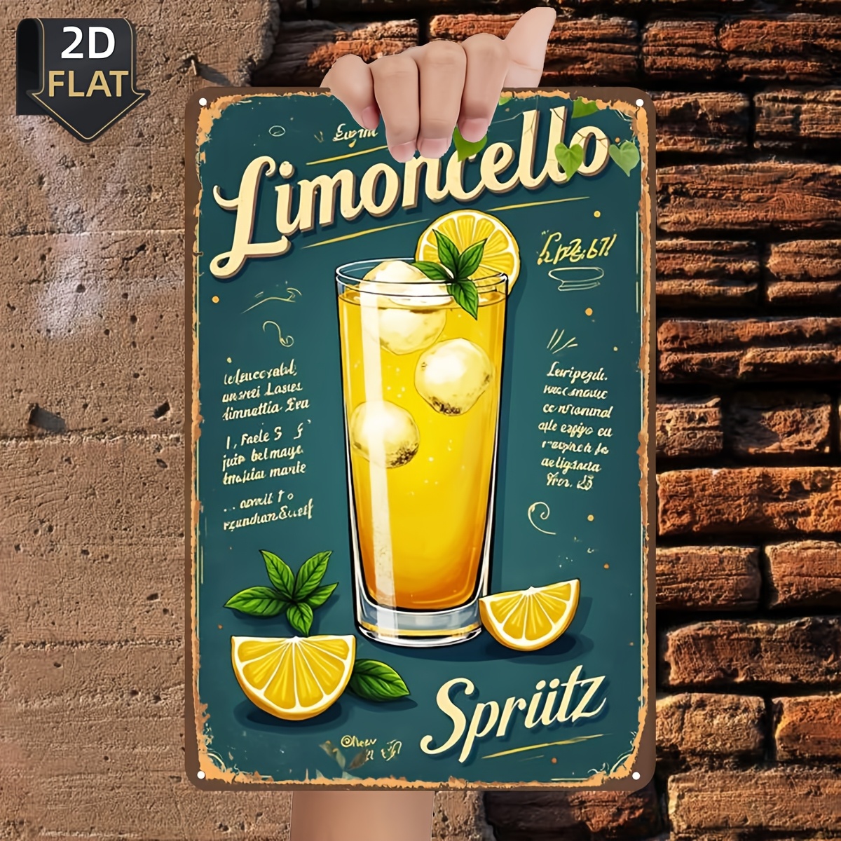 Image of 2d Flat 1pc, Limoncello , A Refreshing Citrus Cocktail With Lemon And Mint, Metal Sign, Size (8 X 12 X 20 Cm 30 Cm) Decorative Pain Metalgs Room Restaurant Door Garage Decor