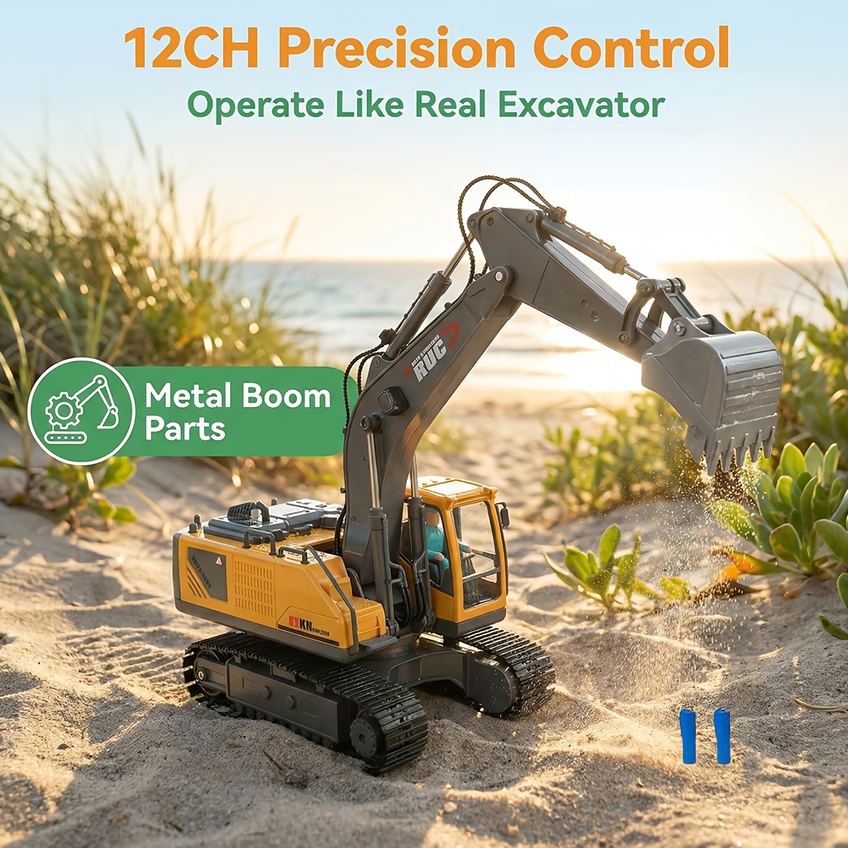 Image of Batteries 12ch 1:20 Rc Wheel Loader For Kids, Alloy Metal Bucket, 2.4ghz Remote Control Construction Vehicle, Rechargeable Engineering Truck Toy For Outdoor Sandbox Play