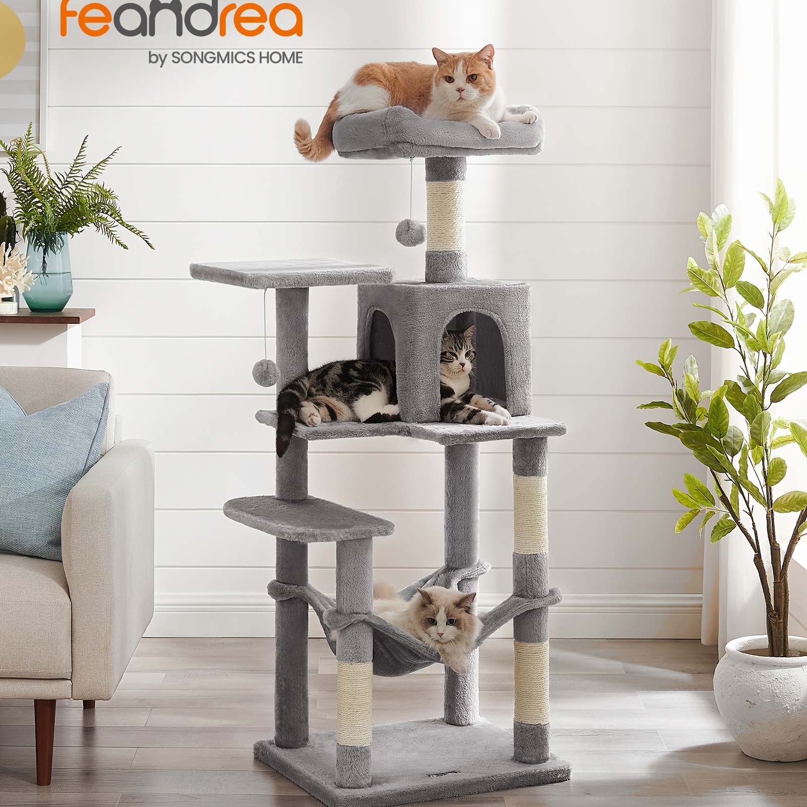 

Feandrea 56.3in , Multi-level Plush Cat Condo With 4 Scratching Posts, 2 , , Cave, Stable & Anti-tilt Cat House For Sleeping/playing, Cat Tower For Indoor Kittens & Cats, Easy , Sturdy, Christmas