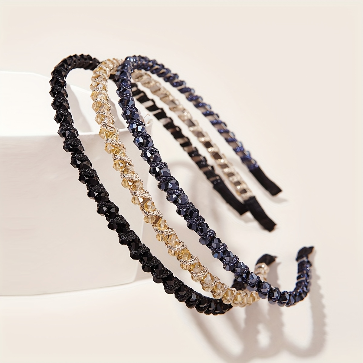 TEMU 3pcs Fine Sparkle Crystal Hairband Non-slip Clips Prevent Slippage Facial Cleansing & Skincare Friendly Fairy-style Versatile Everyday Accessory