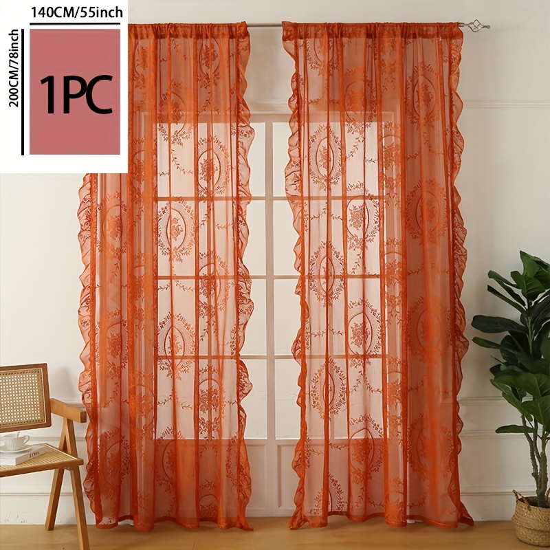 TEMU Bohemian Floral Semi-sheer Curtain Panel - Polyester With Perforated Top, Rod Pocket For Easy Hanging, Hand Wash Only, Light Filtering Privacy For Bedroom Living Room Decor