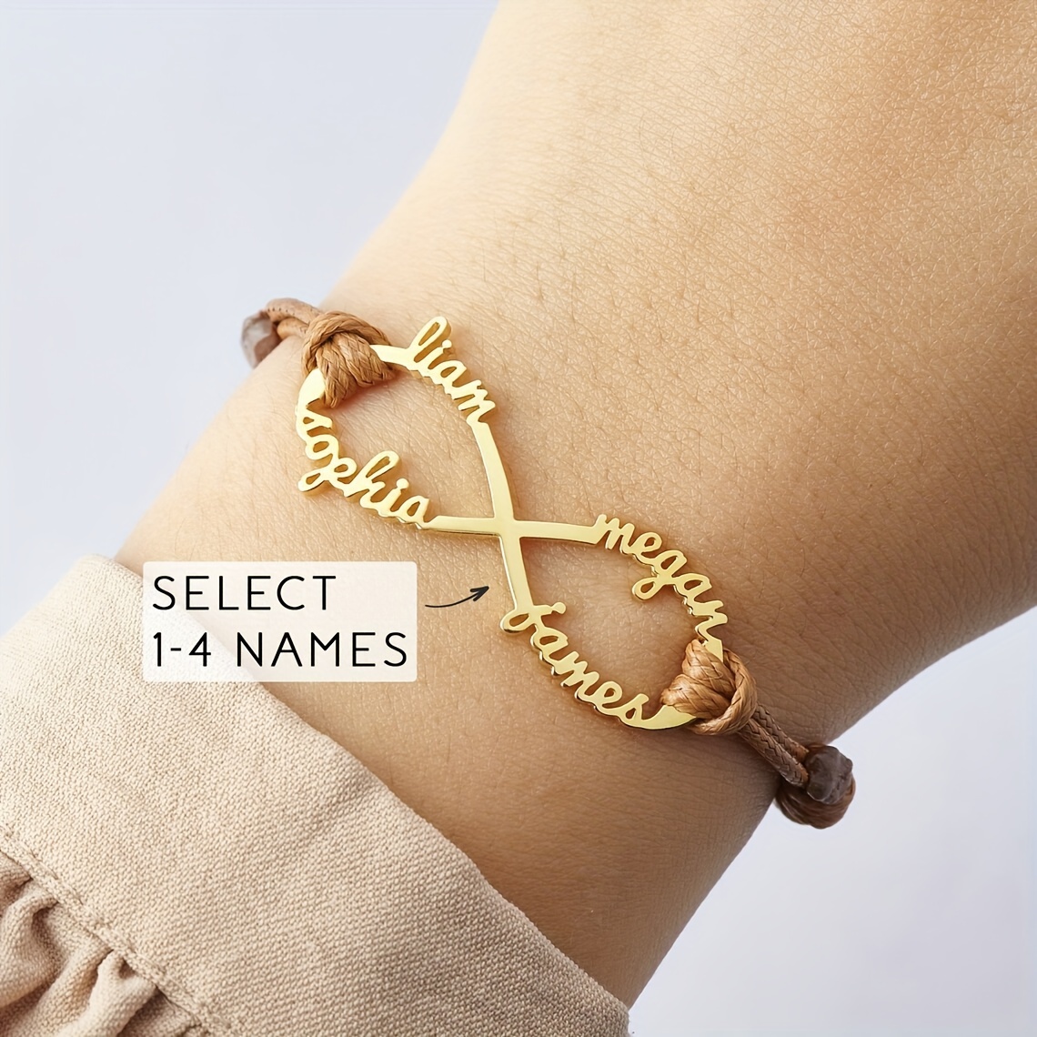Personalized Mom Infinity Rope Bracelet with 1-4 Names