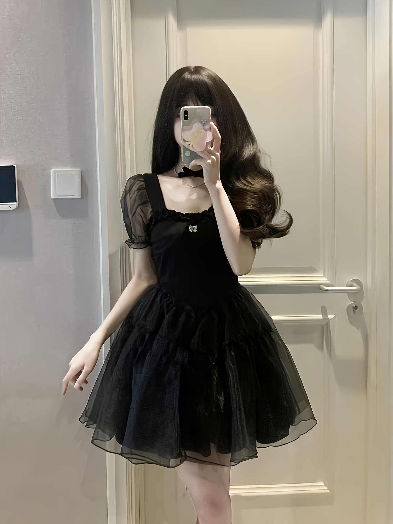 Puff Sleeve Black Dress for Women in Summer French Style High-End * Puffy  Princess Dress with Waist And Short Skirt for Small Person