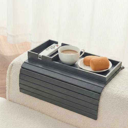 foldable bamboo sofa armrest tray table natural wood suitable for drinks snacks books tablets large serving tray with foldable for bedside couch saving modern organizer for bamboo non food contact