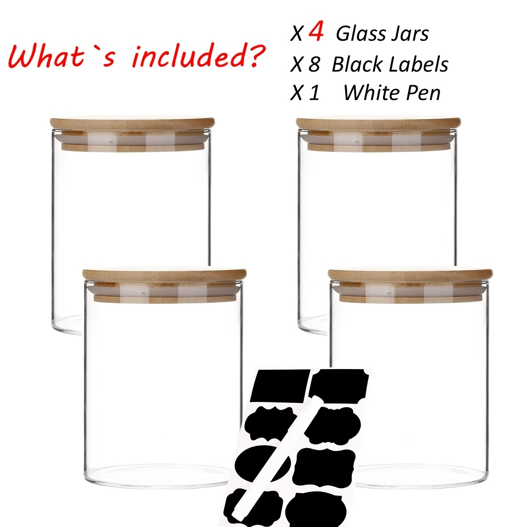 TEMU Set Of 4 Glass Storage Containers With Lids | 25oz Round Clear Storage Jars, Clip-on Closure, Dishwasher Safe, Reusable For Pantry, Cookie, Flour, Cereal, Rice, Sugar, Tea, Coffee Beans, Spice