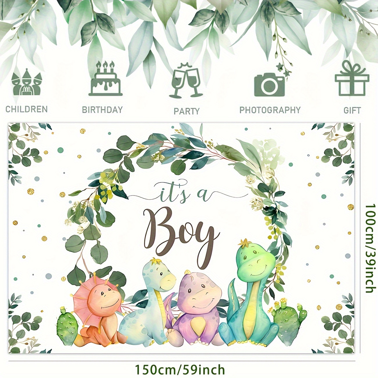1pc its a boy backdrop baby shower cartoon dinosaur cactus and eucalyptus leaves photography background birthday party supplies banner photo booth props